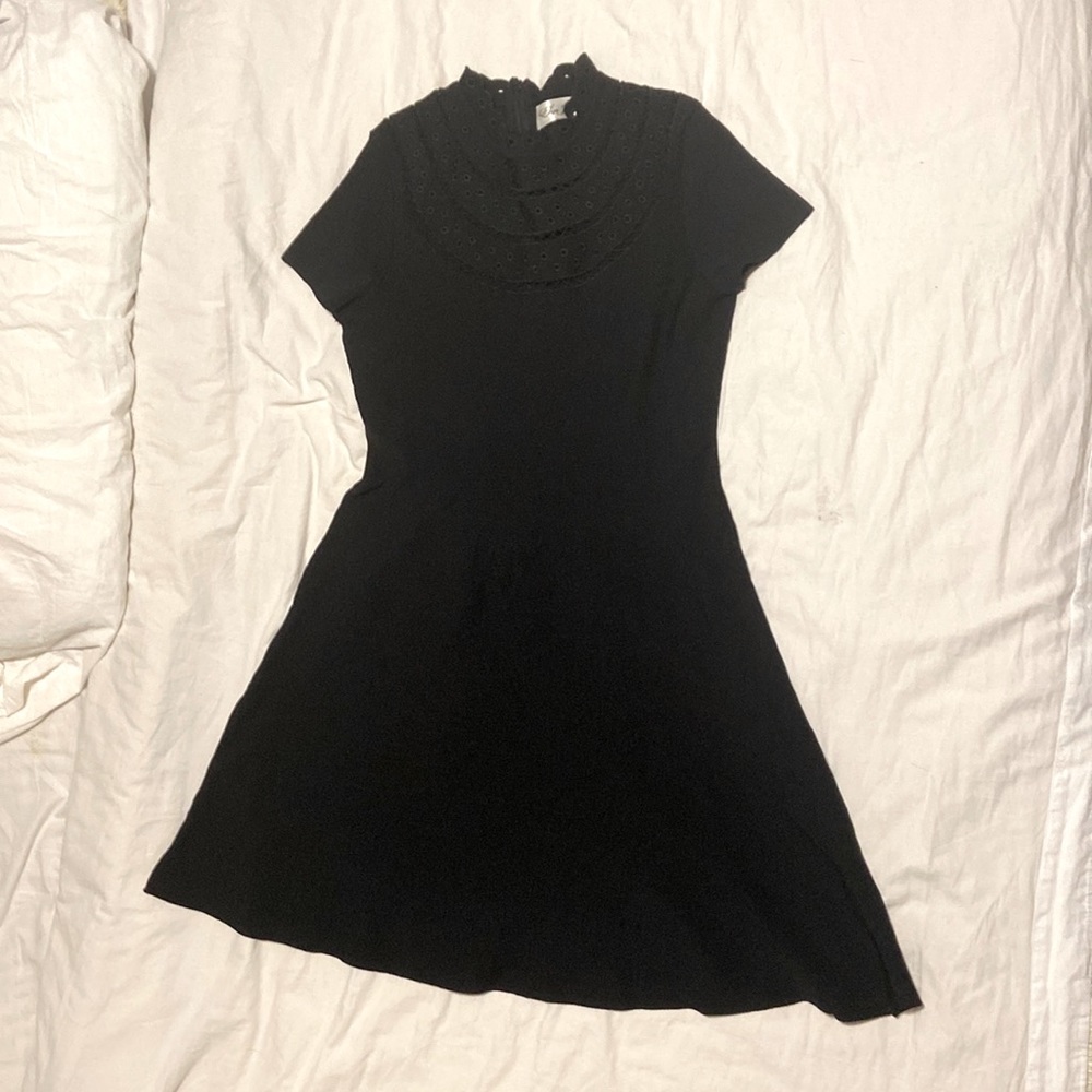 Lacy Black collar and neckline Eliza J size M midi dress work elegant artsy